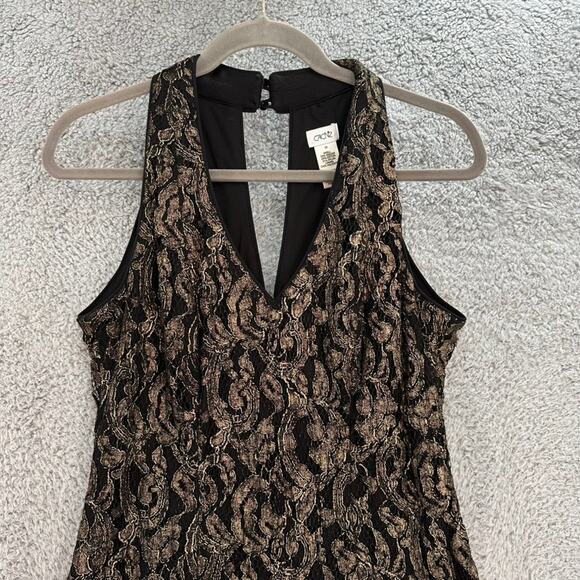 Cache Size 10‎ Dress Halter Top Open Back Gold Black Knee Length Party - Picture 2 of 9